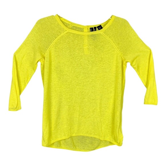 Cynthia Rowley Linen Blend Sweater Women M Yellow Light Weight Knit 3/4 Sleeve - Picture 1 of 9